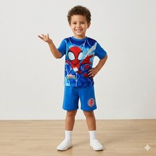 Boys Spidey Shortie Pyjamas Summer PJs Chracter Spiderman Blue Size 18m- 8 Years