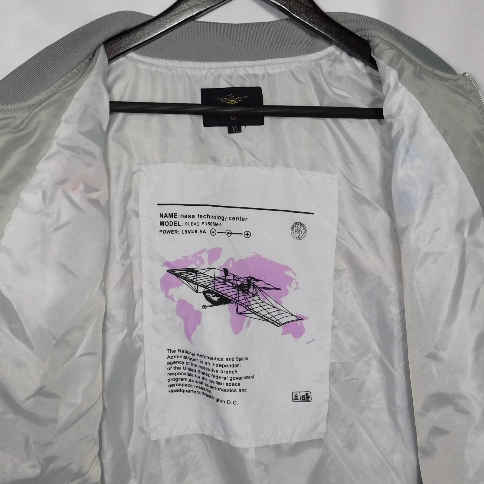 AsstSeries NASA Bomber Jacket Mens Mens XL Silver Streetwear Y2K Space Retro image 10