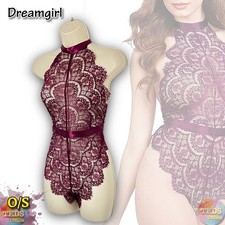 Dreamgirl Women's One Size Halter Neckline Teddy 11771, Mulberry