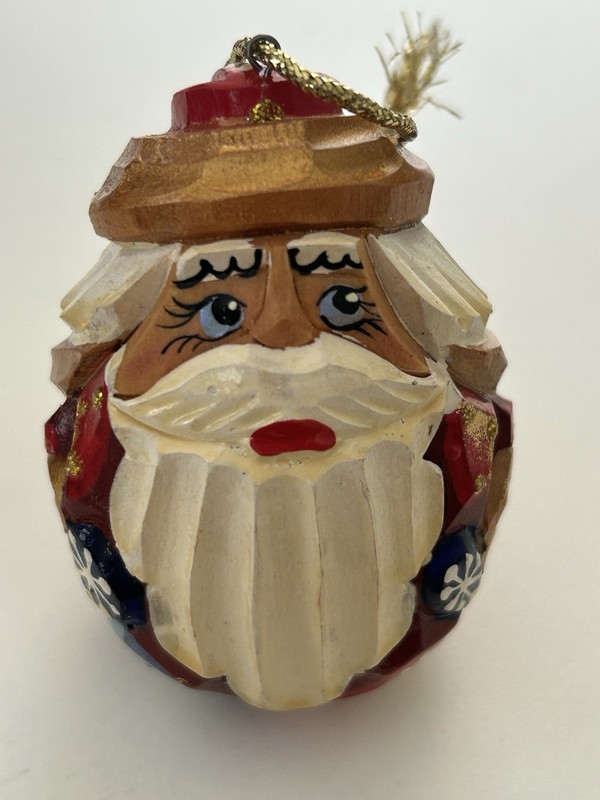 Carved Hand Painted Wooden Wood Santa 2.75" Ornament Egg Shape Made in Russia