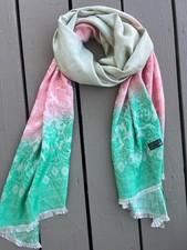 Multicolor Green Pick Color Block large silk scarf 26X 74 .