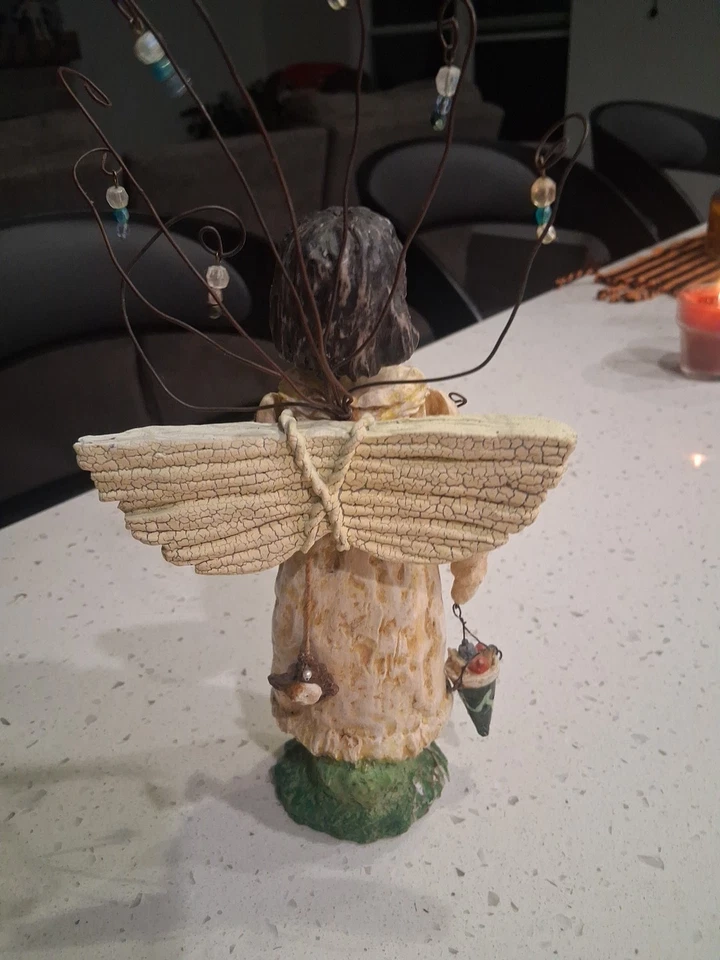 VTG Bethany Lowe Folk Art Farmhouse Girl Angel Christmas Figurine w Stars 9”GUC - Image 3 of 4