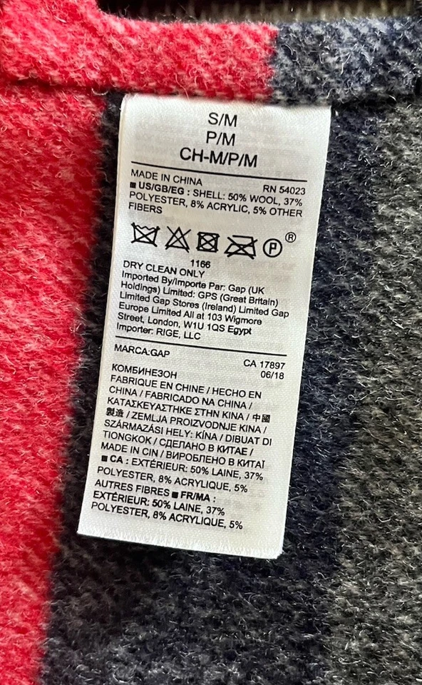 Jaqueta poncho cinto Gap S/M mistura de lã vermelho azul cinza com cinto - Imagem 4 de 4