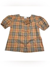 NWT Burberry Blouse Girl's Size 12 Years Beige Plaid Short Sleeve Tunic Preppy