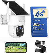4G LTE Solar Security Camera Outdoor, 2K PTZ with 365 Days Unlimited Data 360