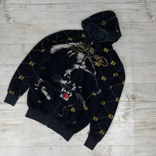 Vintage Ed Hardy By Christian Audigier Hoodie Panther Y2K Men Size M Black