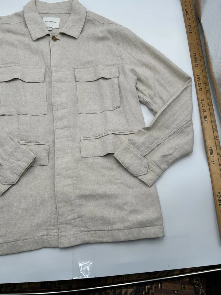 Banana Republic Linen Cotton Blend Field Jacket Barn Coat Beige - Image 4 of 4
