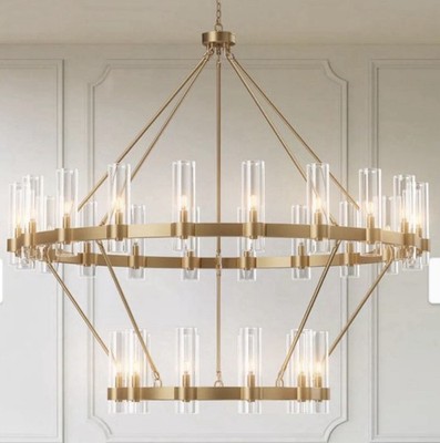 KAYLA 60in 30-Lights Gold Luxury Double Wagon Wheel Chandelier Stunning NIB