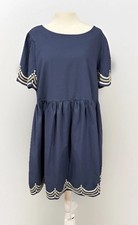 White Birch 100% Cotton Navy Dress XL Embroidered Scalloped Hem & Sleeves NWOT
