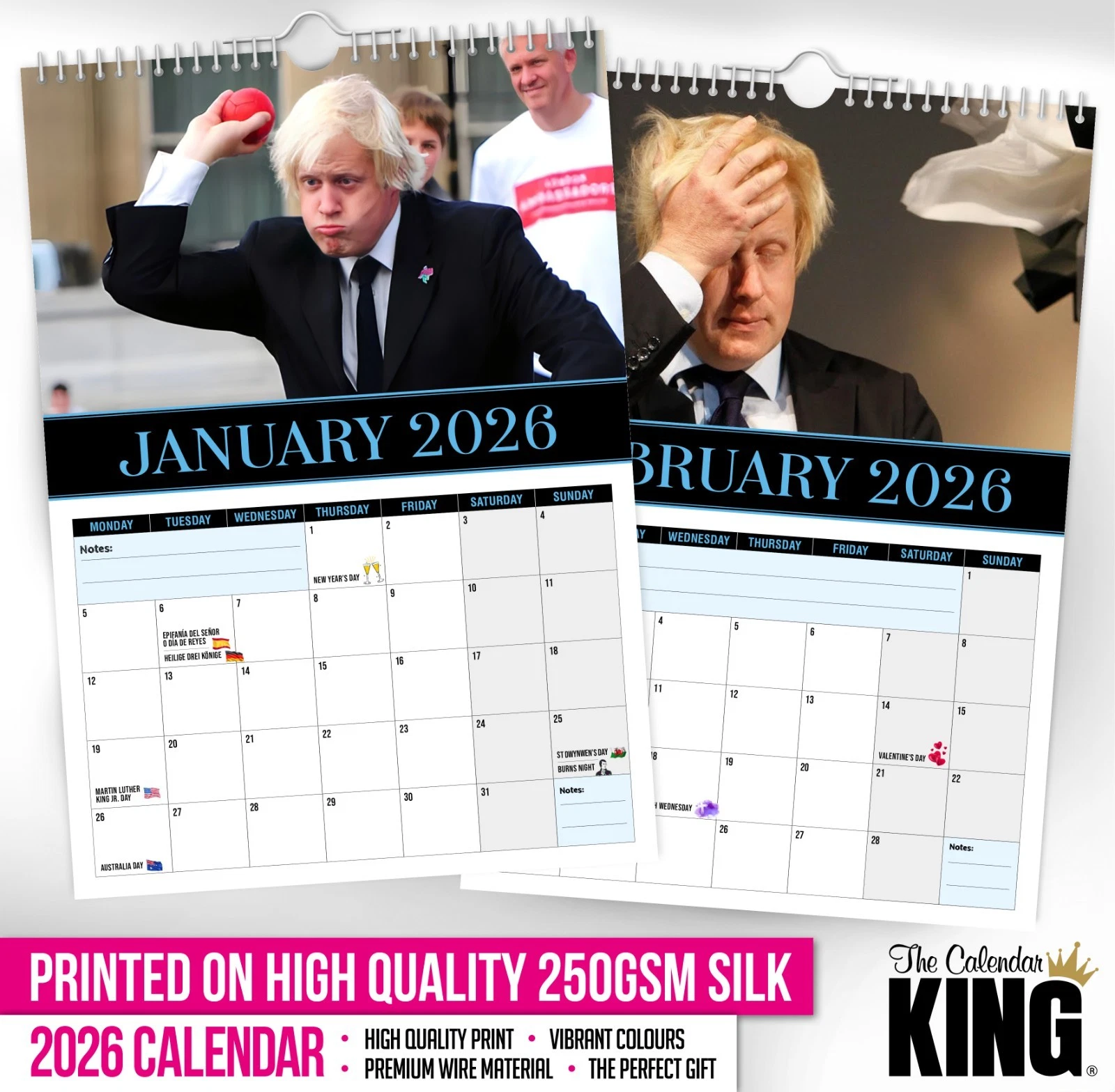 Boris Johnson – 2026 Wall Calendar - Funny - Quirky - Christmas - Birthday