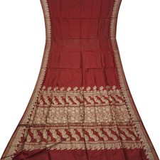 Vintage Brick Red Saree 100 Pure Silk Woven Floral Indian Sari 5YD Craft Fabric