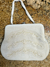 Vintage Japan Pearl Beaded Handbag Clutch Purse Handmade Purse With Mirror