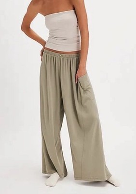 Free People Intimately Downtime Wide Leg Pants NWT Size Large In Light Green