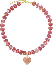 Chunky Statement Necklace for Women, Heart Pendant Colorful Beaded Choker Neckla