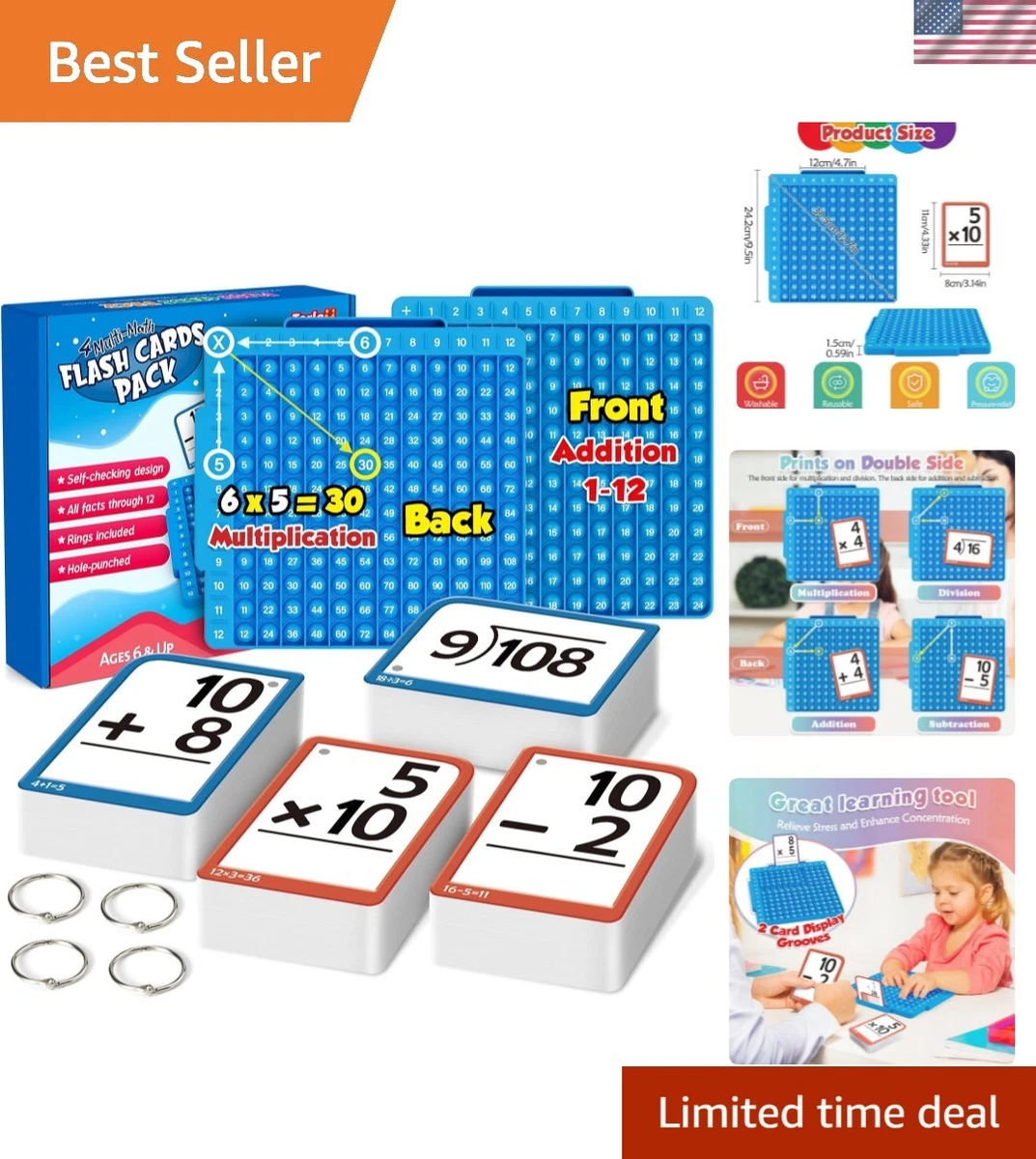 Kit De Aprendizaje De Matemáticas Con Tarjetas De Silicona | Tabla De Multiplicar Y Operaciones | Para Niños De 1 A 6 Años | Incluye Anilla Metálica