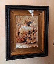 Dipinto Memento mori Vanitas natura morta teschio skull in cornice