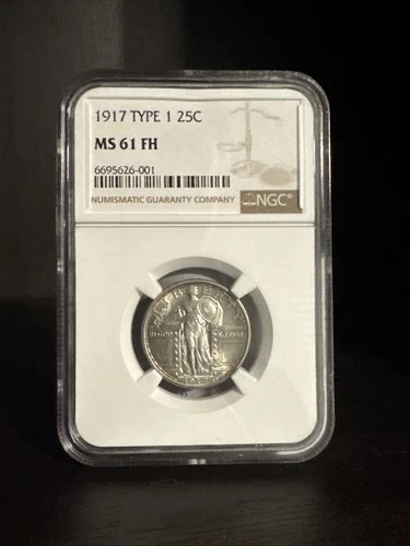 1917 NGC MS61FH Full Head Type 1 T1 Standing Liberty Quarter 25c