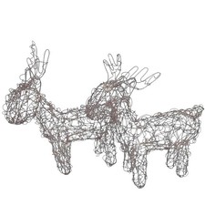 Rustic Sliver Woven Wire Reindeer Figurines Set of 2 Christmas Holiday Decor