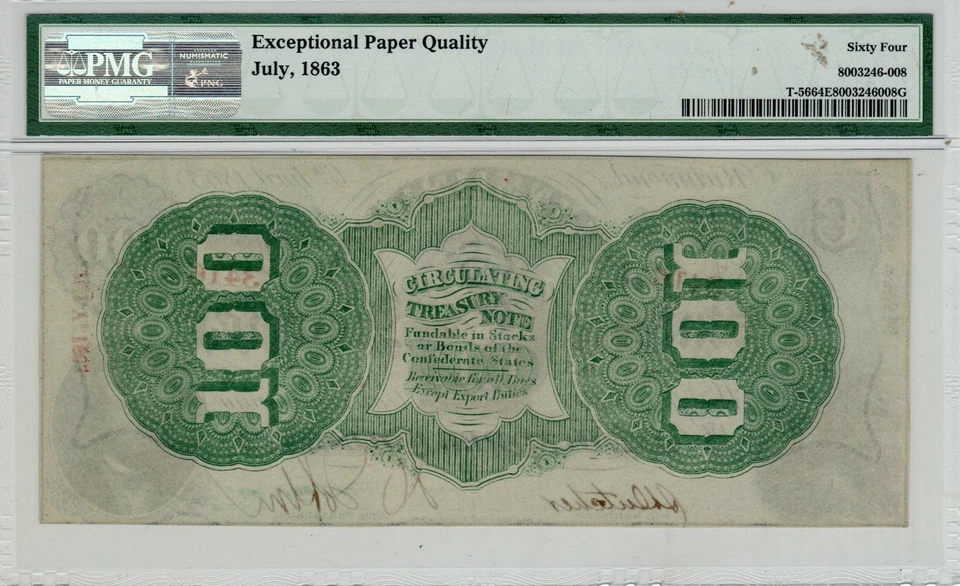 T-56 PF-2 1862 $100 Confederate Paper Money - PMG Choice Uncirculated 64 EPQ! - Image 2 of 2