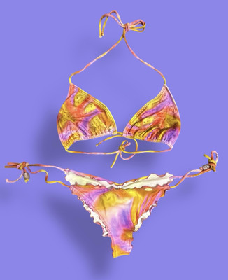 Luli Fama Miami Swim Set Size L Retro Dream Ruched Bottom Crystal Pink Tie Dye