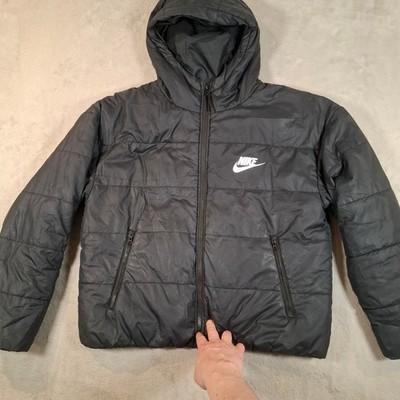 Nike gefütterte Jacke Herren Medium schwarz Kapuze Swoosh Winter isoliert Mantel
