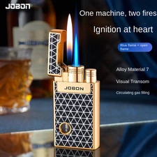 JOBON Dual Flame Lighter Transparent Tank Jet & Soft Flame Butane Lighter