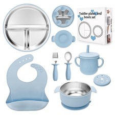 Stainless Steel Kids Plates and Bowls Set with Suction, Divided Baby Plate an