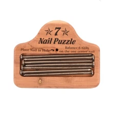 7 Nail Balance Puzzle Wood Block Game Pocket Brain Teaser IQ llusion Magic Trick
