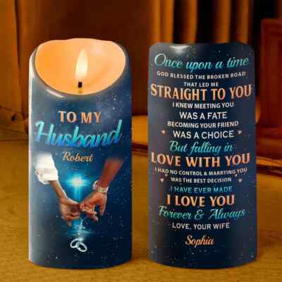 Custom Photo God Blessed The Broken Road Personalized Led Candle Gift