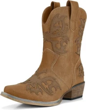 New Rollda Women's Faux Leather Western Cowgirl Boots  Fashion Cowboy Size 11