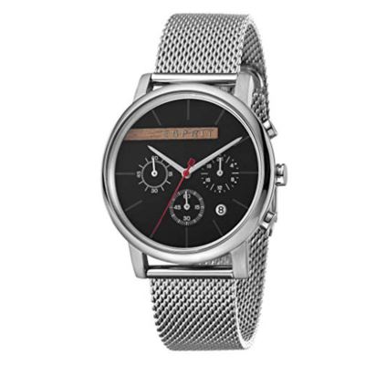ESPRIT Herrenuhr Uhren Quarz Analog Vision Schwarz Mit Silber Mesh Band