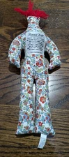 Dammit Doll Floral Print Red Hair Plush Stuffed Doll Voodoo Handmade Stress Vtg