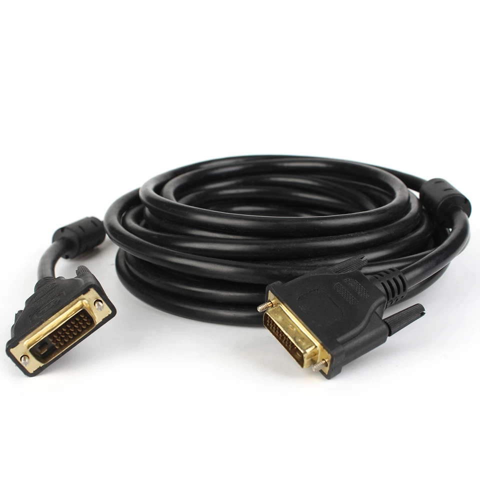 DVI DVI-D Dual Link 24+1 Male to Male Cable Adapter Gold Plated with Ferrites - Image 2 of 4