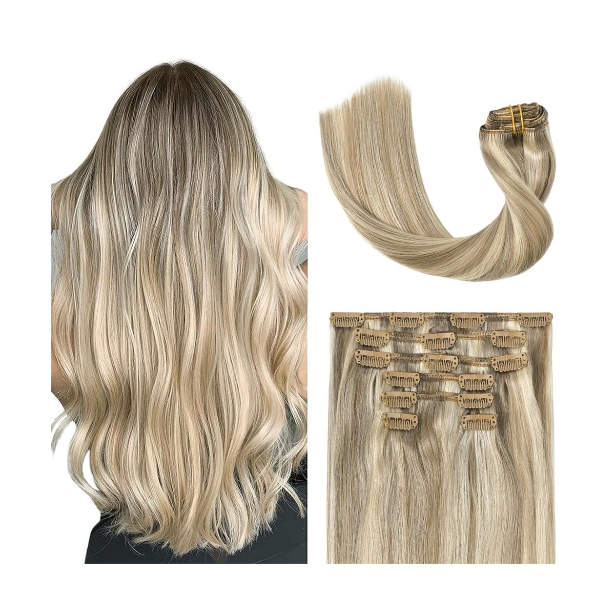 Clip In Real Human Hair Extensions 22 Inch 70g 7pcs Mixed Bleach Blonde 8A Blonde Mixed Bleach Blonde Clip in Remy Human Hair  main image 4