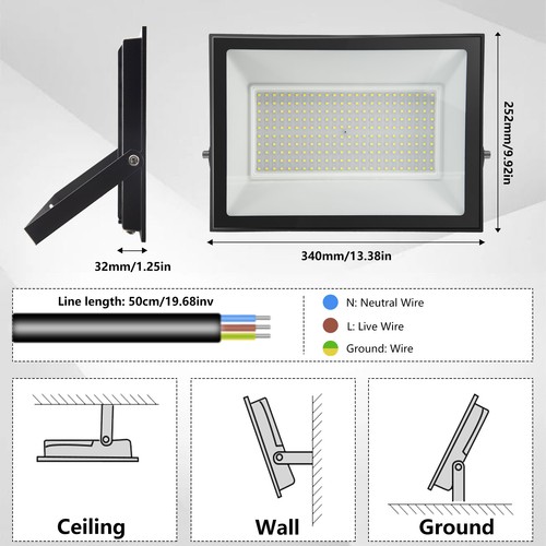 8x 200W Proiettore LED Faretto Esterno Faro Bianco Freddo Proiettore Giardino Lampada - Foto 4 di 7