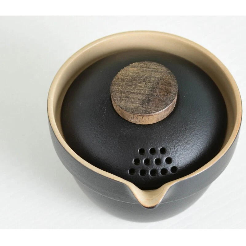 中国茶具黑色陶器便携式茶具锅带浸泡孔袋茶杯 — 第 4/4 张图片