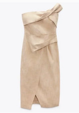 NWOT ZARA WOMAN ASYMMETRICAL SLIP MIDI DRESS TAUPE BROWN | 3265/332 BLOGGERS FAV