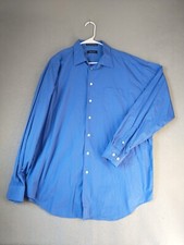 Nautica Mens Button Shirt 17.5 36/37 Blue Solid Long Sleeve Cotton Collared