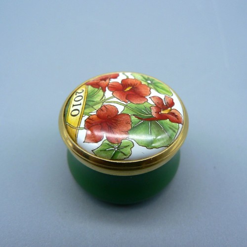 HALCYON DAYS ENAMELS MINI BOX 2010 POPPY ANEMONE FLOWERS PILLS SCREW TOP 2.5CM - Picture 2 of 10