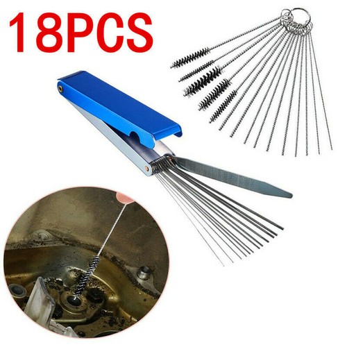 Carburetor Cleaning Kit Carb Dirt Jet Cleaner Tools 13 Needle 5 Wires Brush Tool - Foto 7 di 16