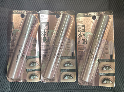 Lot of 3 - Maybelline Lash Sensational Sky High Mascara #801 Very Black