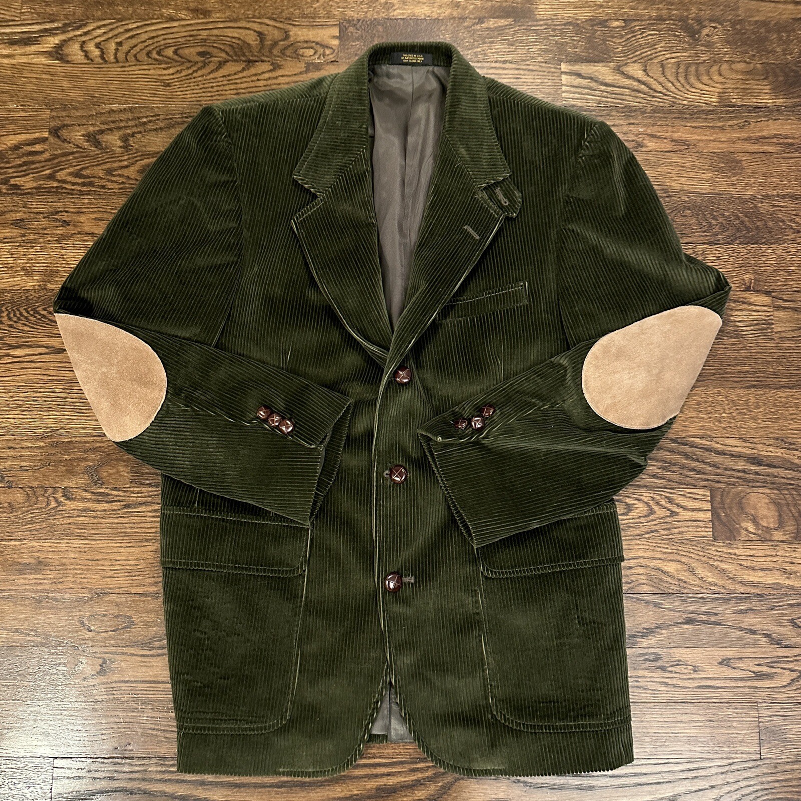 Men Orvis Vintage Corduroy Elbow Patch 3 Button Olive Green Blazer 40R