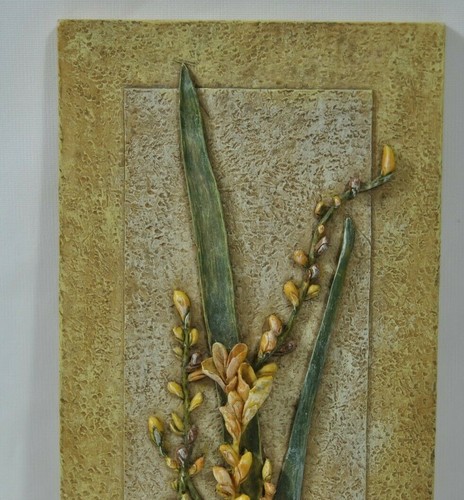 Slate Freesia Blum Plaque 3-D Wall Hanging Floral 9 1/4" by 3 1/4" - Picture 2 of 8