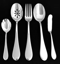 New ONEIDA Stainless Glossy ICARUS 5 Piece HOSTESS SERVING SET Spoons Fork NEW