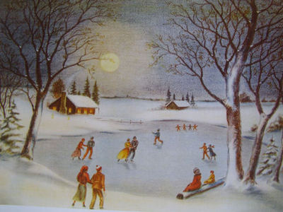 Ice Skating Beautiful Winter Scene From Long Ago Vintage Art Ebay