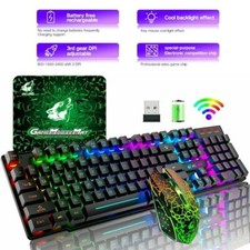 Built-In Battery Kabellos Tastatur und Maus set Gaming Regenbogen LED 104 Tasten