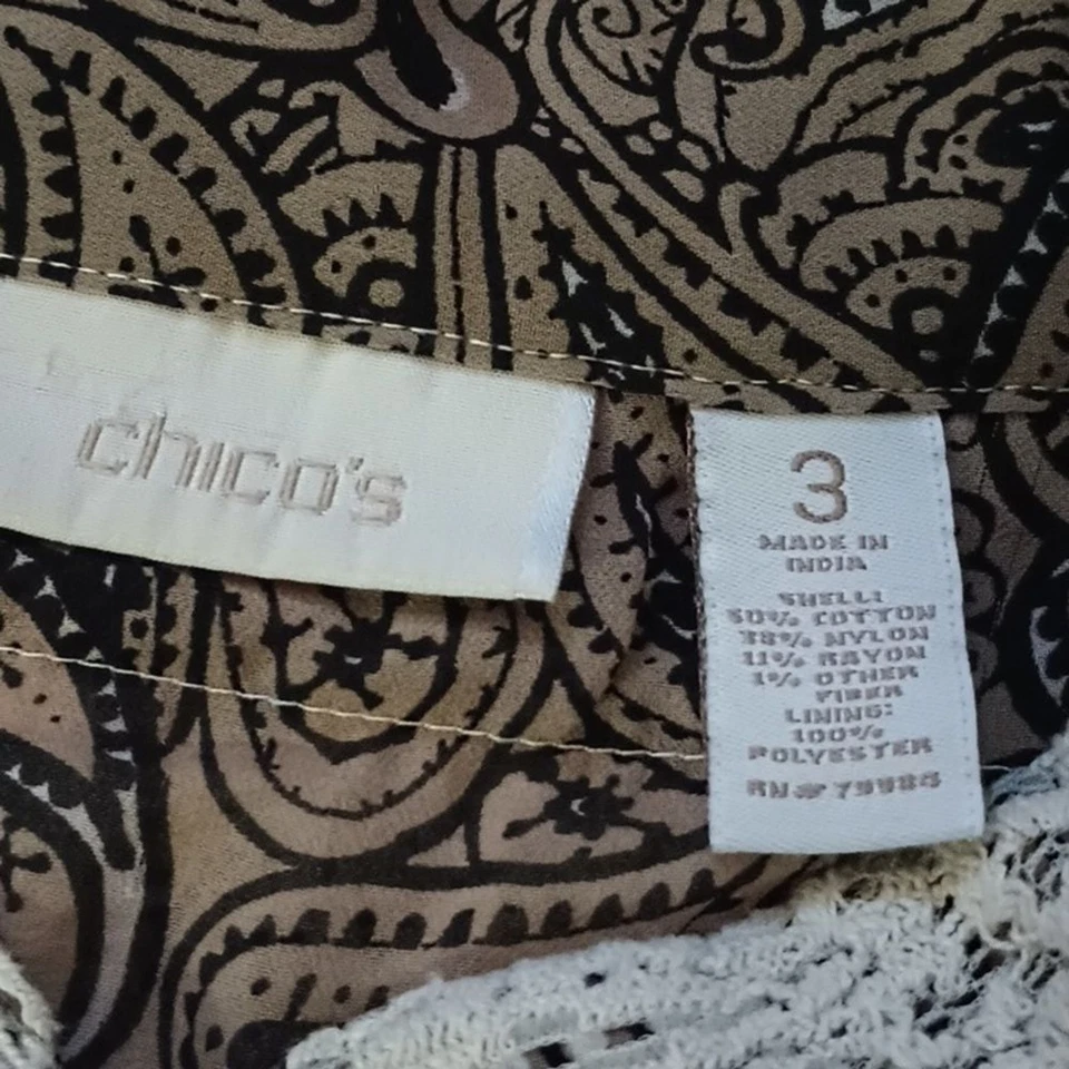 Blazer Chaqueta Abierta Chico's Marfil Negro Tostado Encaje Superpuesto 3 XL Foto 3 de 4