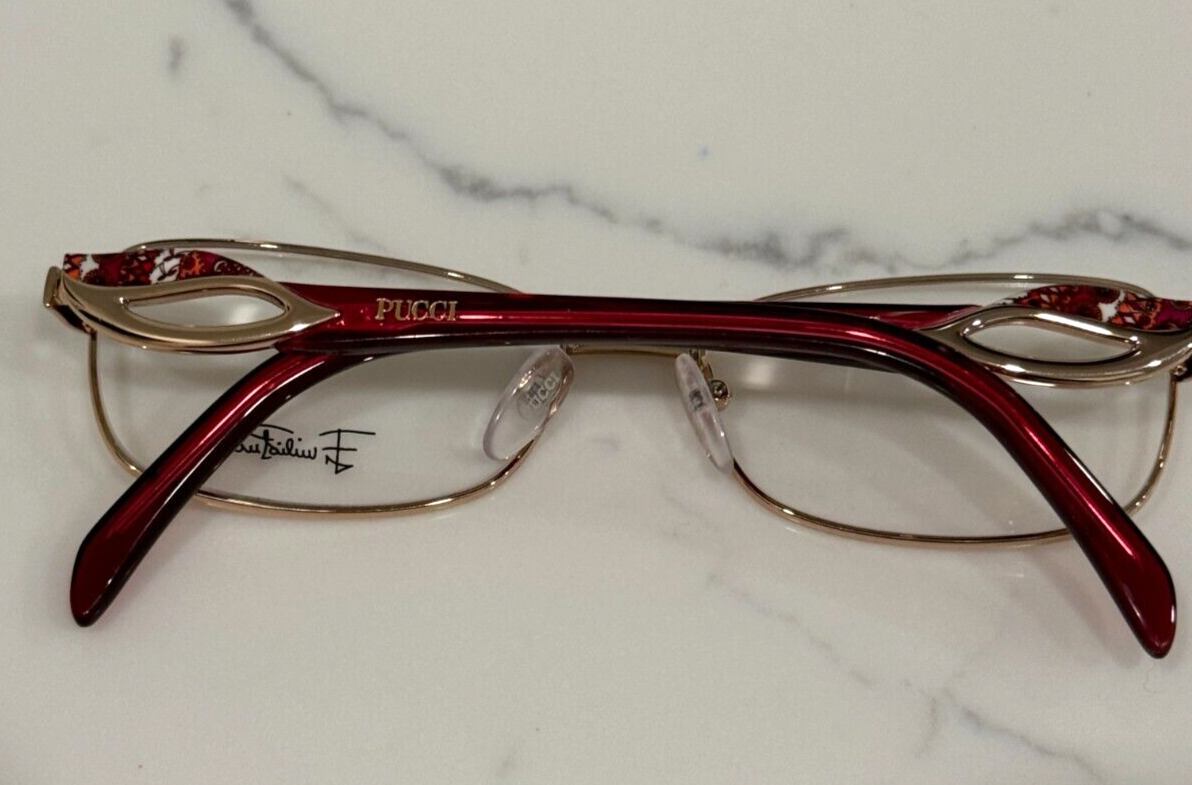 Emilio Pucci Gold-Tone Rectangular Red Arm Women’s Eyeglass Frames