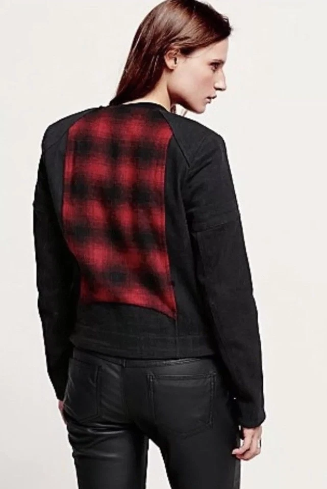 NUEVA Chaqueta Free People Roja Negra a Cuadros Moto Cremallera Talla S $198 Foto 2 de 4