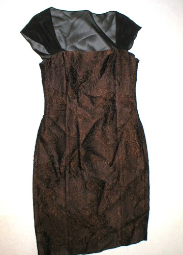 Womens NWT $798 Worth New York 4 Dress Copper Brown Chiffon Sheath Black Silk - Picture 8 of 12